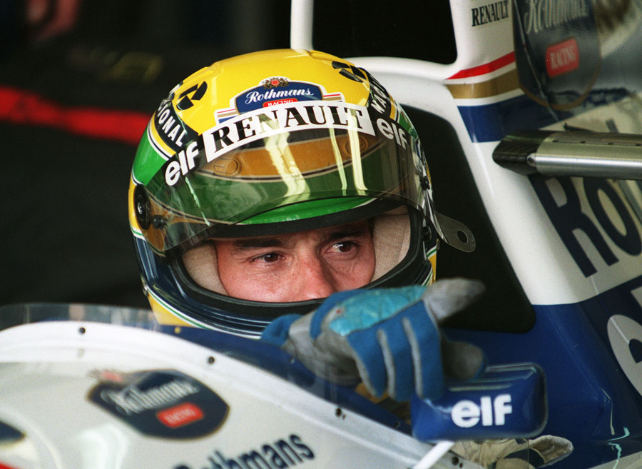 Ayrton Senna in his cockpit  before the race