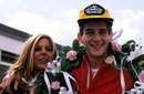 Ayrton Senna with his wife Liliane celebrate victory