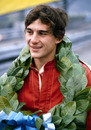 Ayrton Senna with his winner's garland