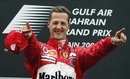 Michael Schumacher celebrates winning the inaugural Bahrain Grand Prix