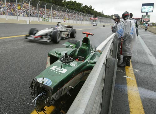 Mark Webber's damaged Jaguar at the Brazilian Grand Prix