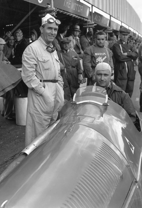 Juan Fangio and Giuseppe Farina at the International Trophy race at Silverstone