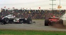 Michael Schumacher forces David Coulthard wide during the Argentinean Grand Prix
