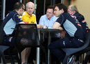 Christian Horner in a meeting with Renault's Jean-Michel Jalinier and other Red Bull team members