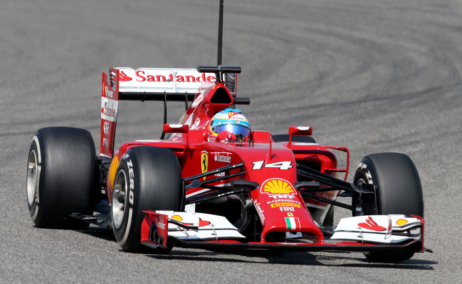 Fernando Alonso on track in the Ferrari F14T