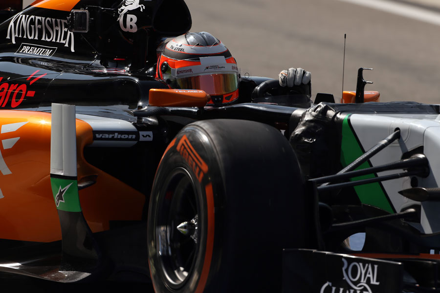 A close-up of Nico Hulkenburg in the Force India