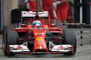 Ferrari's Fernando Alonso pulls out of the pits equipped with an aero sensor