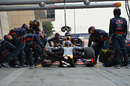 Red Bull practicing a pit stop with Daniel Ricciardo
