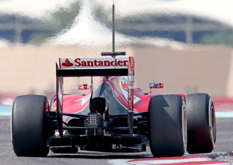 A rear view of Fernando Alonso's Ferrari