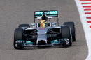 Lewis Hamilton approaches a corner in the Mercedes