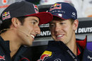 Daniel Ricciardo and Sebastian Vettel share a joke 