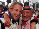 Jenson Button and his father John celebrate his maiden win 