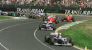 Debutant Jacques Villeneuve leads into the first corner at Melbourne 