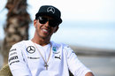 Lewis Hamilton talks to media on St Kilda beach
