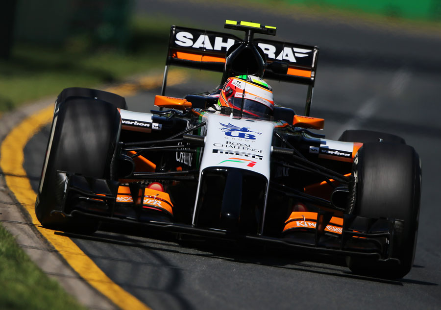 Sergio Perez approaches a turn in the Force India