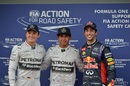 Nico Rosberg, Lewis Hamilton and Daniel Ricciardo at the end of qualifying