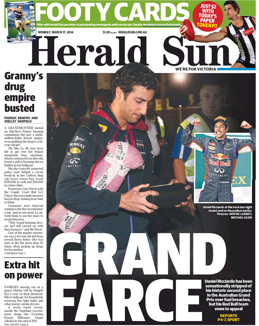 The <I>Herald Sun</I> on Daniel Ricciardo's disqualification