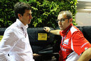Toto Wolff and Stefano Domenicali talk in the paddock