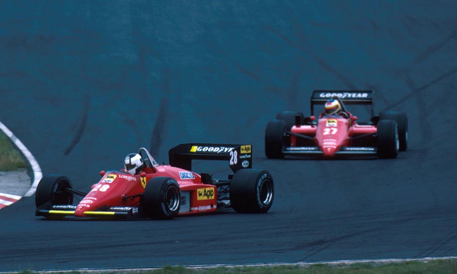 Michele Alboreto closes down on team-mate Stefan Johansson