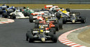Ayrton Senna leads the pack out of the opening chicane