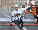 Alex Zanardi crosses the line to win the Handbike Race at the Marathon of Rome