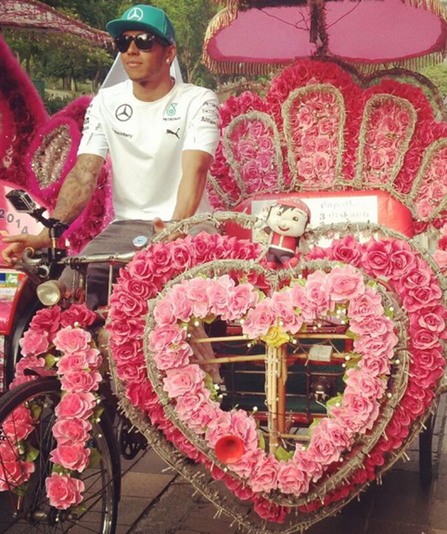 Lewis Hamilton trying out a slightly different method of transport in Malaysia