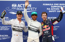 Top three Nico Rosberg, pole-sitter Lewis Hamilton and Sebastian Vettel after qualiying