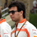 Sergio Perez arrives at the circuit