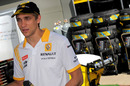 Vitaly Petrov performs his media duties at Renault
