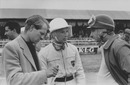 Peter Collins, Stirling Moss and Juan Manuel Fangio on the Silverstone grid
