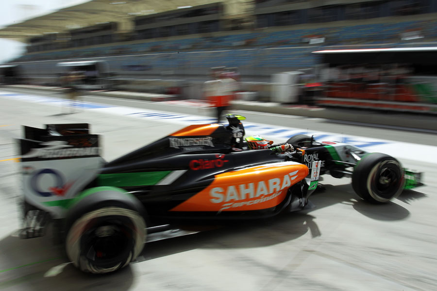 Sergio Perez exits the pit lane on Friday