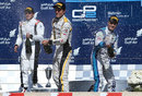 Jolyon Palmer celebrates victory on the podium