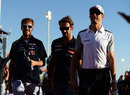 Sebastian Vettel, Jean-Eric Vergne and Jenson Button after the drivers' parade