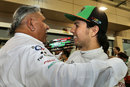 Vijay Mallya embraces Sergio Perez after claiming Force India's first podium since 2009