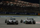 Lewis Hamilton and Nico Rosberg go wheel to wheel in Turn 1