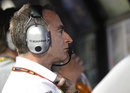 Mercedes' Paddy Lowe watches events unfold from the pit wall