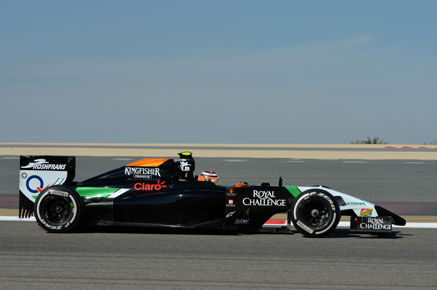 Nico Hulkenberg's Force India with blank sidepods