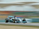 Lewis Hamilton at speed in the Mercedes