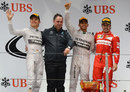 Nico Rosberg, Lewis Hamilton and Fernando Alonso celebrate on the podium