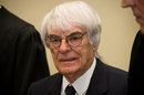 Bernie Ecclestone stands in court at the beginning of the first day of his bribery trial