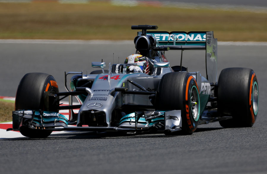 Lewis Hamilton exits a corner 