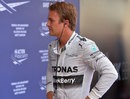 A rather glum Nico Rosberg looks on in parc ferme after missing out on pole