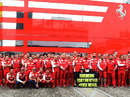 The Ferrari team pays tribute to Michael Schumacher's first victory with the team at the 1996 Spanish Grand Prix
