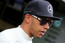 Lewis Hamilton talks to the media on Thursday