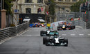 Nico Rosberg leads the pack on the way down to Mirabeau