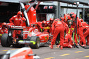 Kimi Raikkonen pits with a puncture after contact with Max Chilton under the safety car
