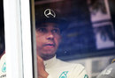 Lewis Hamilton in the Mercedes garage overlooking the pits