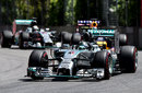 Nico Rosberg leads Sebastian Vettel and Lewis Hamilton on lap one