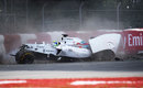 Felipe Massa crashes out at Turn 1 after contact with Sergio Perez on the final lap