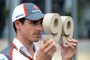 Adrian Sutil poses with his personalised number in Spielberg